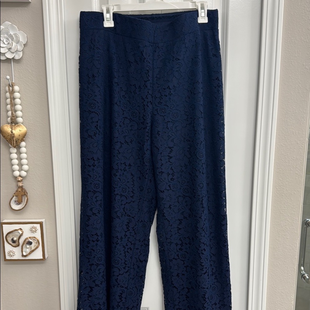 Isaac Mizrahi Navy Wide Leg Lace Pants
